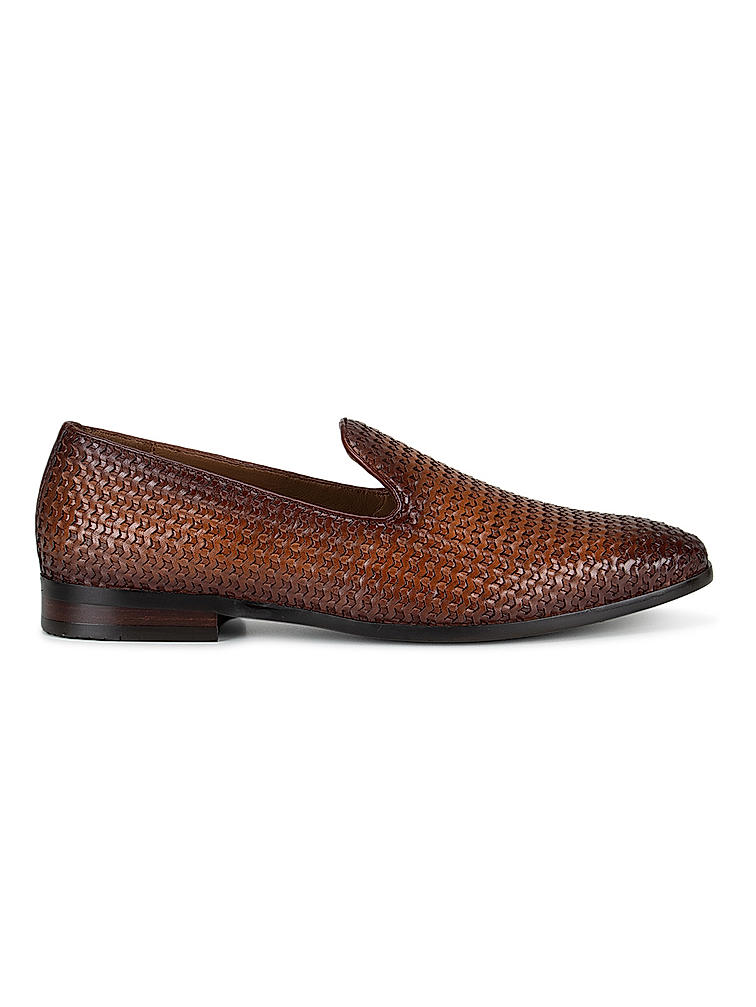 Tan Woven Pattern Loafers