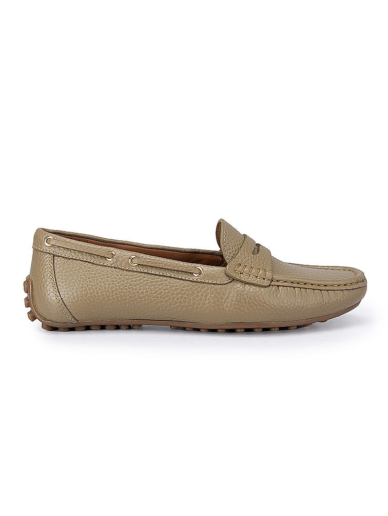 Olive Moccasins With Leather Panel