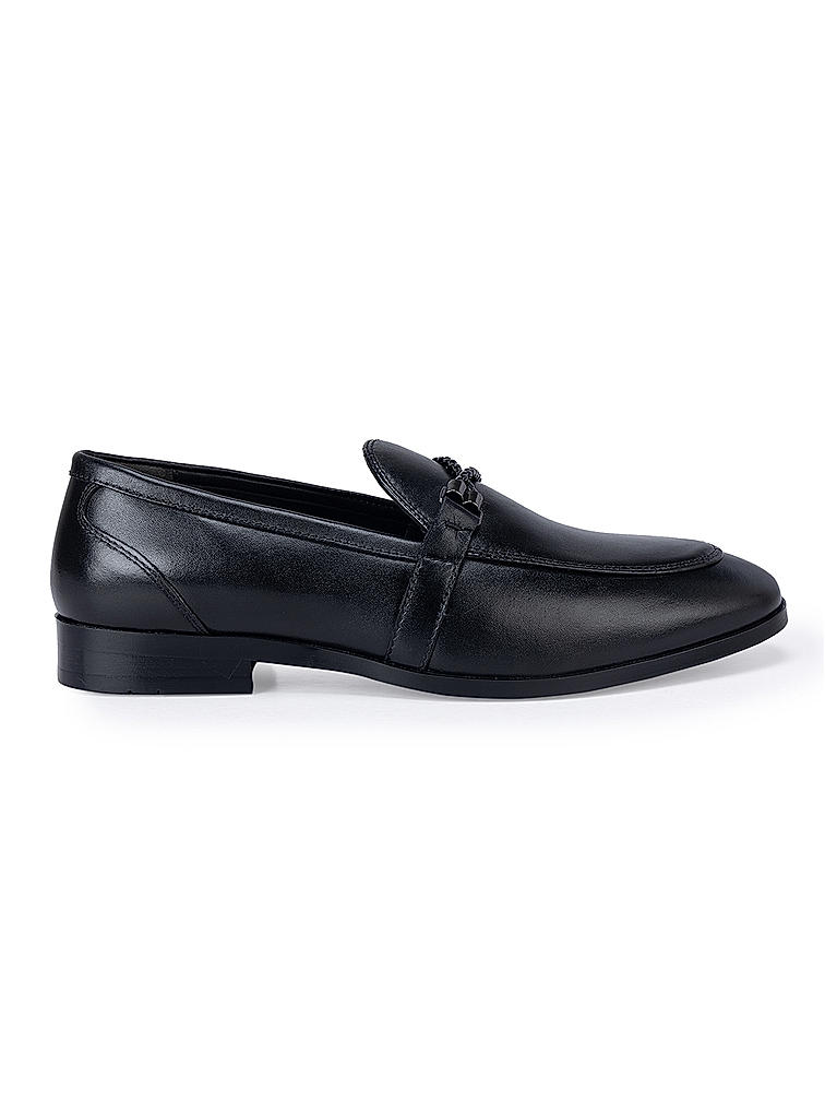 Black Braided Leather Loafers