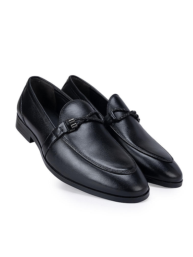 Black Braided Leather Loafers