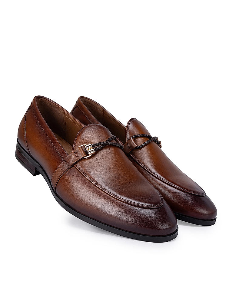 Tan Braided Leather Loafers