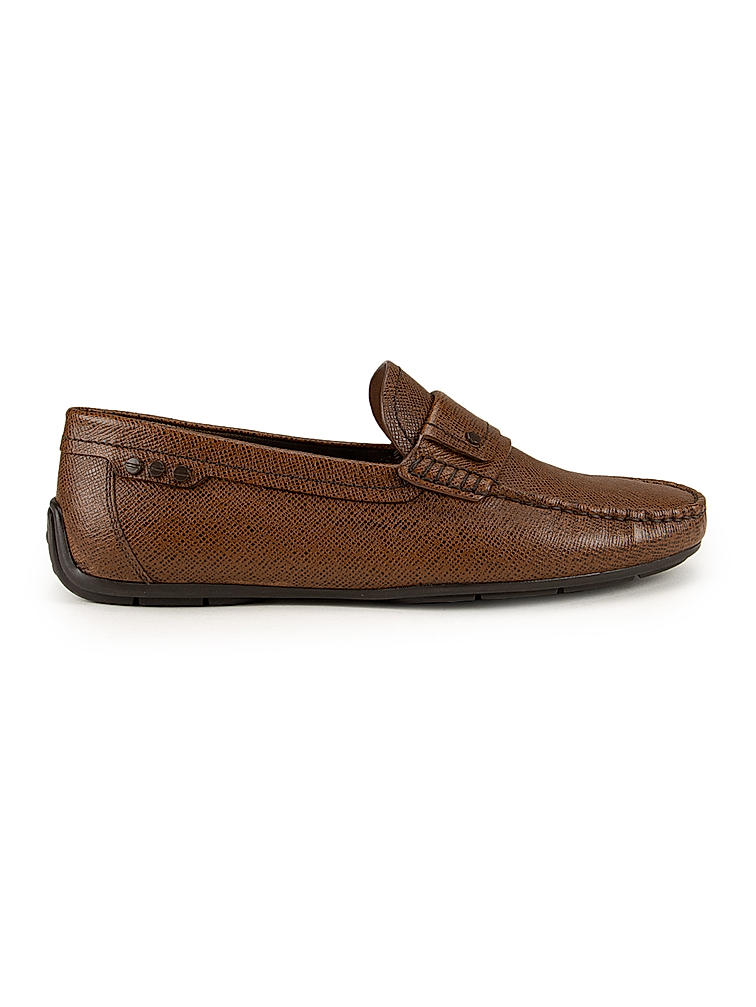 Brown Textured Loafers
