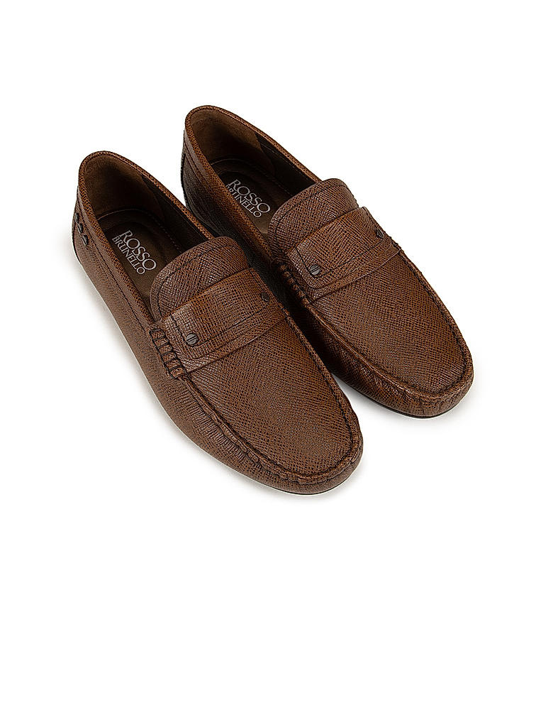 Brown Textured Loafers