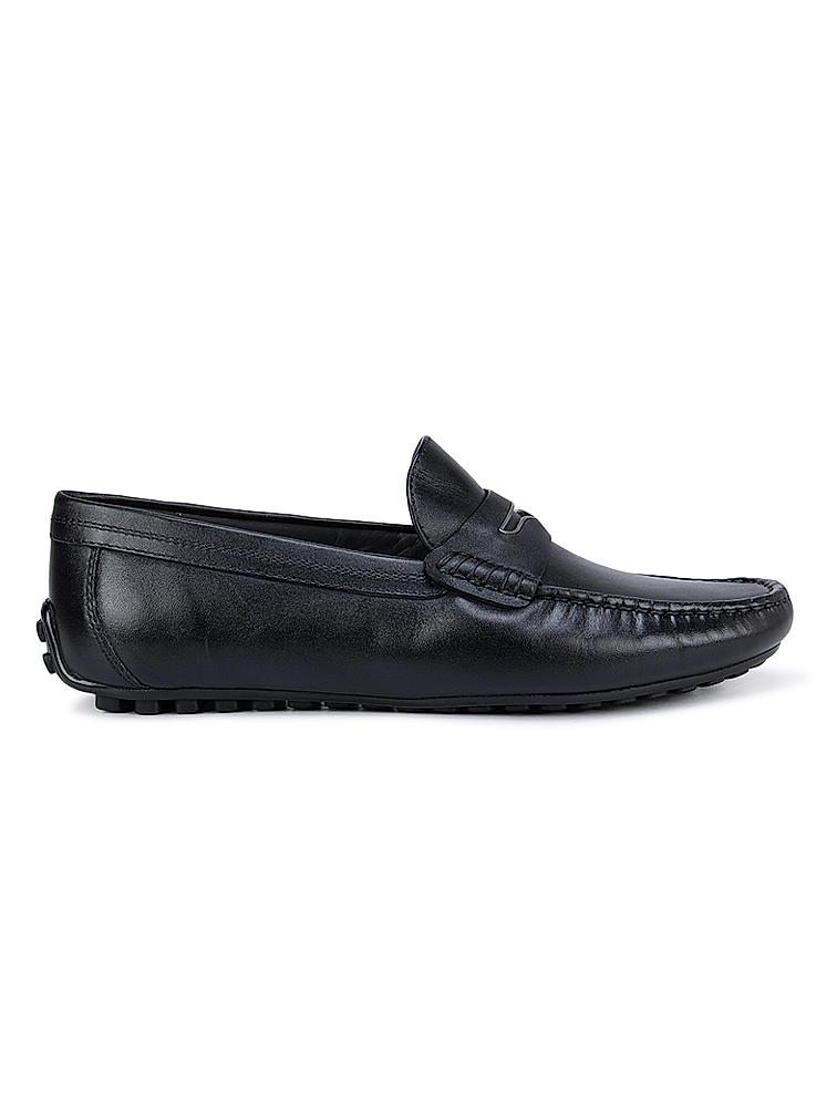 Black Moccasins With Leather Panel