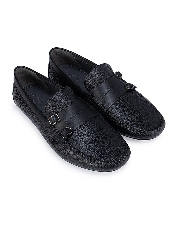 Black Monk Straps Style Moccasins