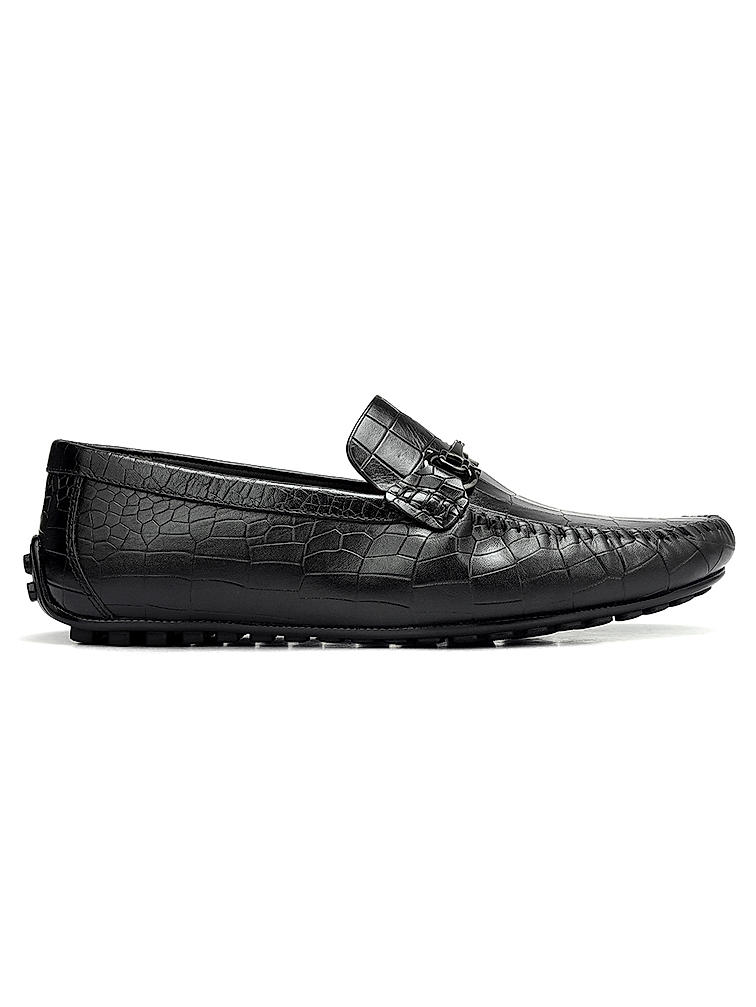 Black Croco Textured Moccasins