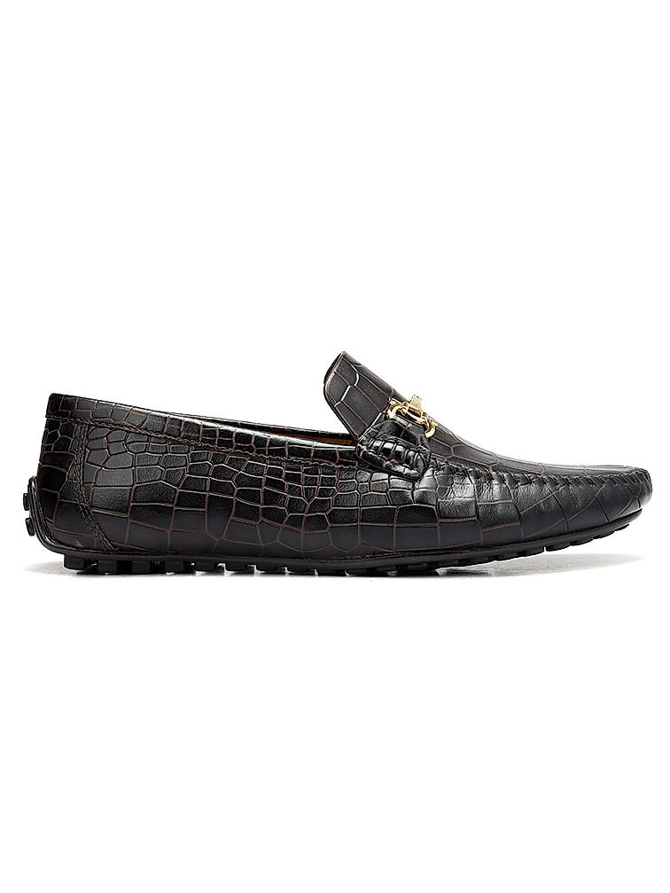 Brown Croco Textured Moccasins