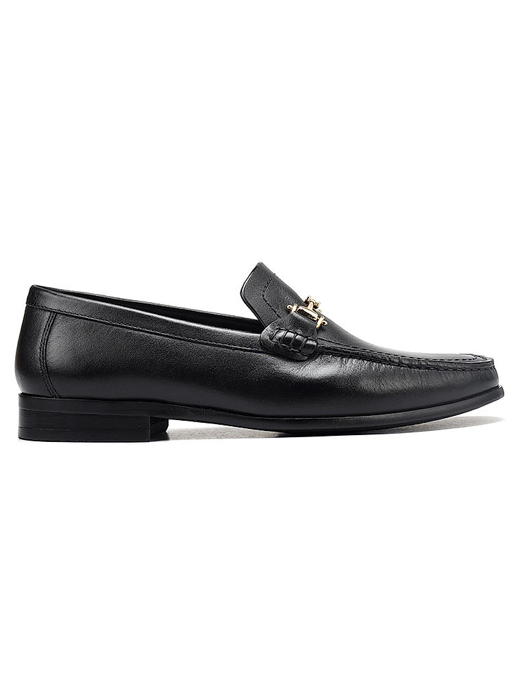 Black Heel Moccasins With Metal Buckle