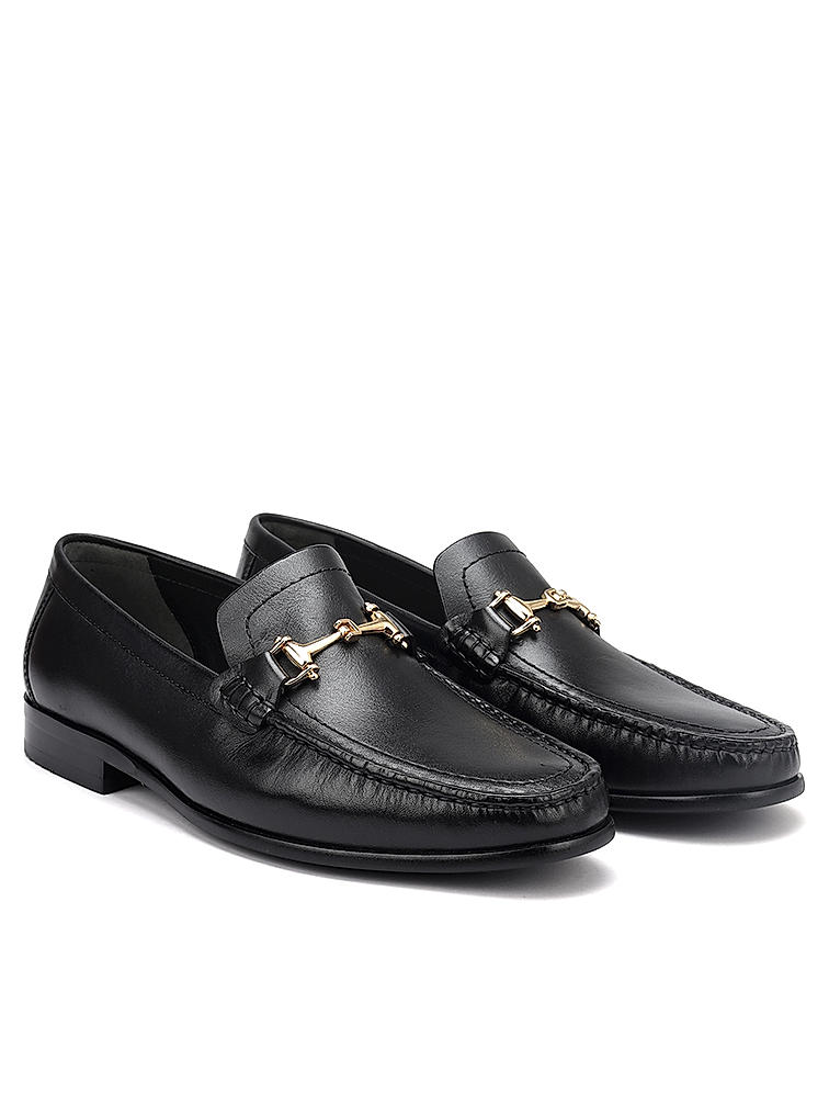 Black Heel Moccasins With Metal Buckle