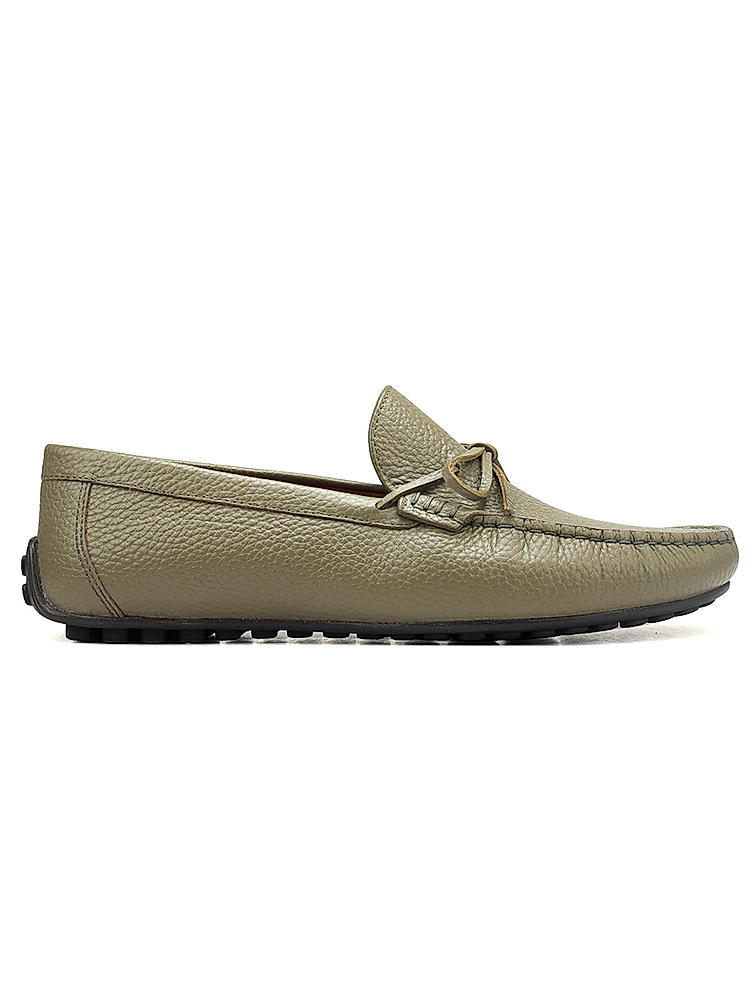 Green Leather Moccasins With Bow Detail