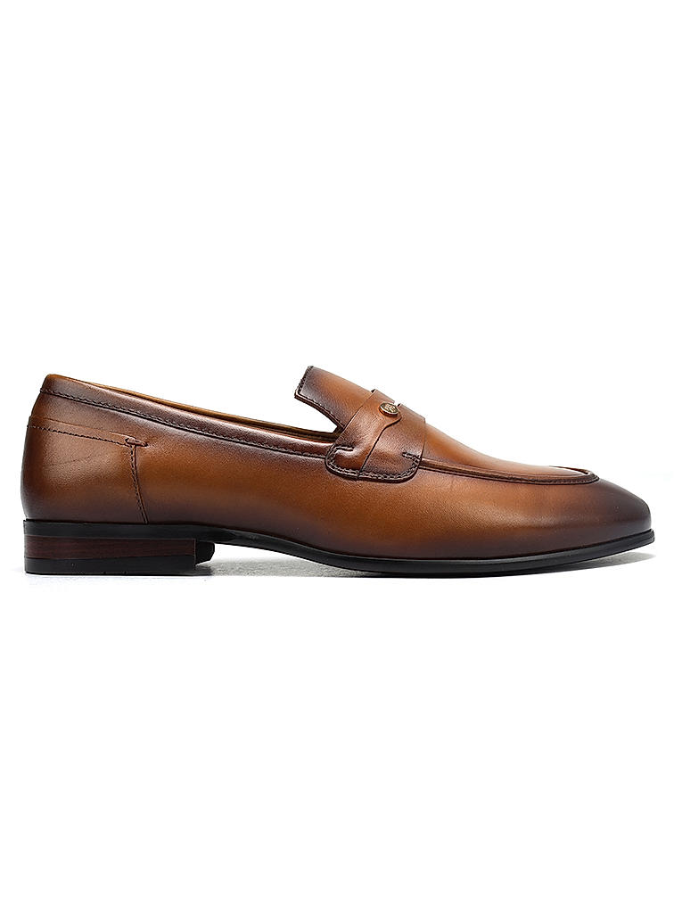 Tan Plain Leather Loafers