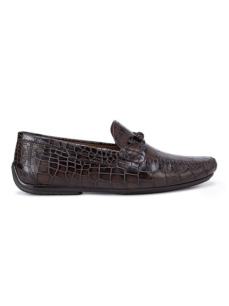 Coffee Croco Effect Moccasins