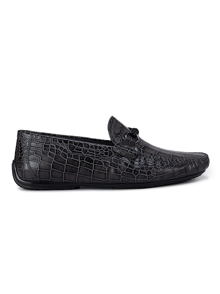 Grey Croco Effect Moccasins