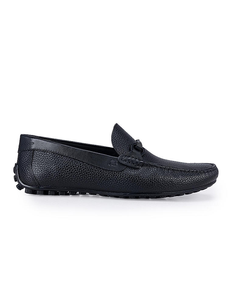 Black Leather Moccasins With Buckle