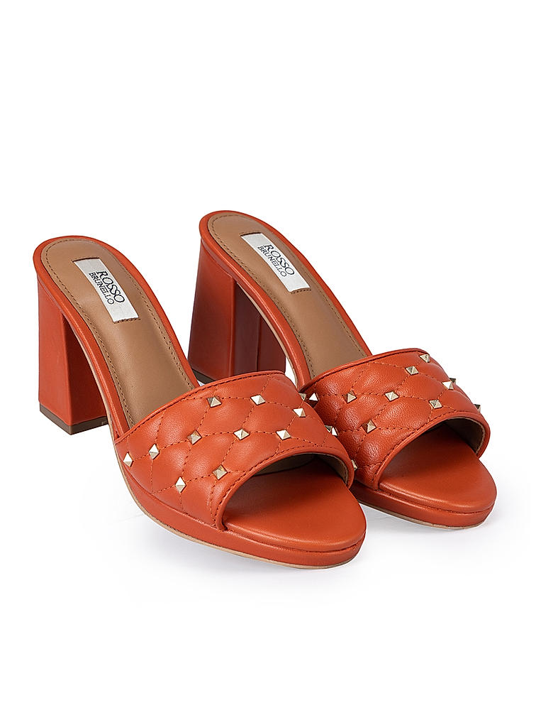 Orange Studded Block Heels