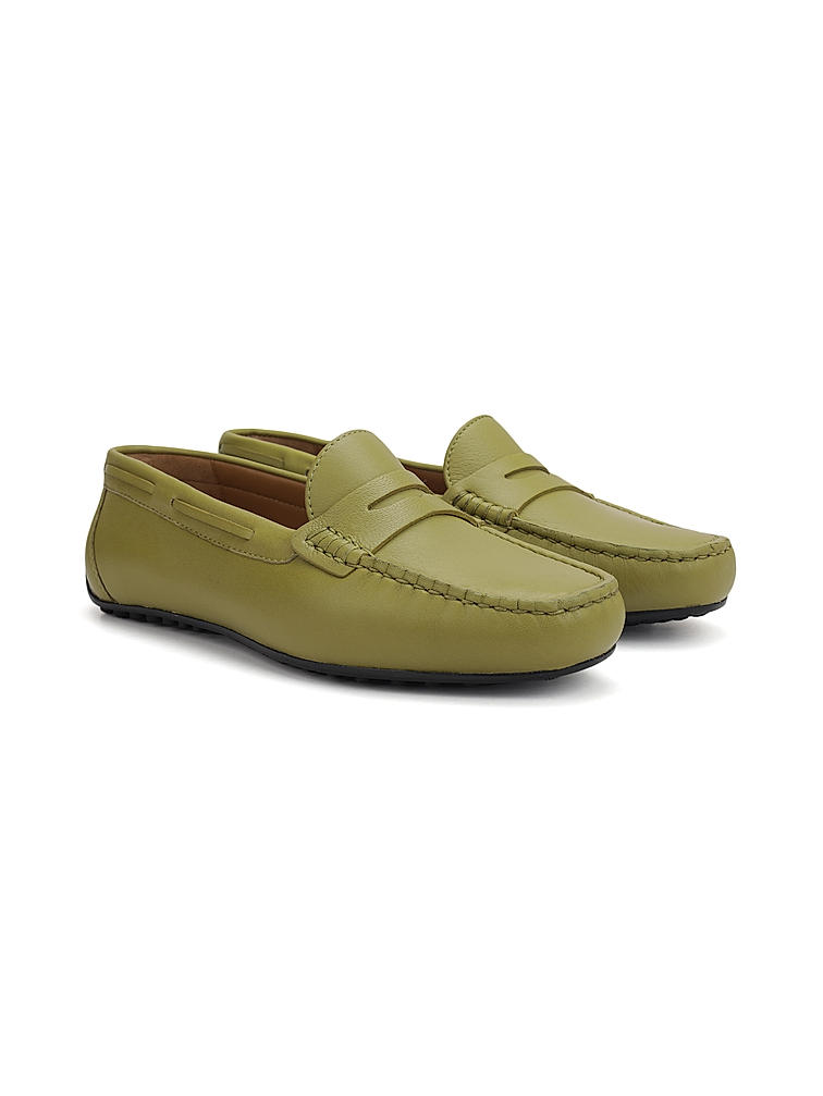 Green Moccasins With Panel