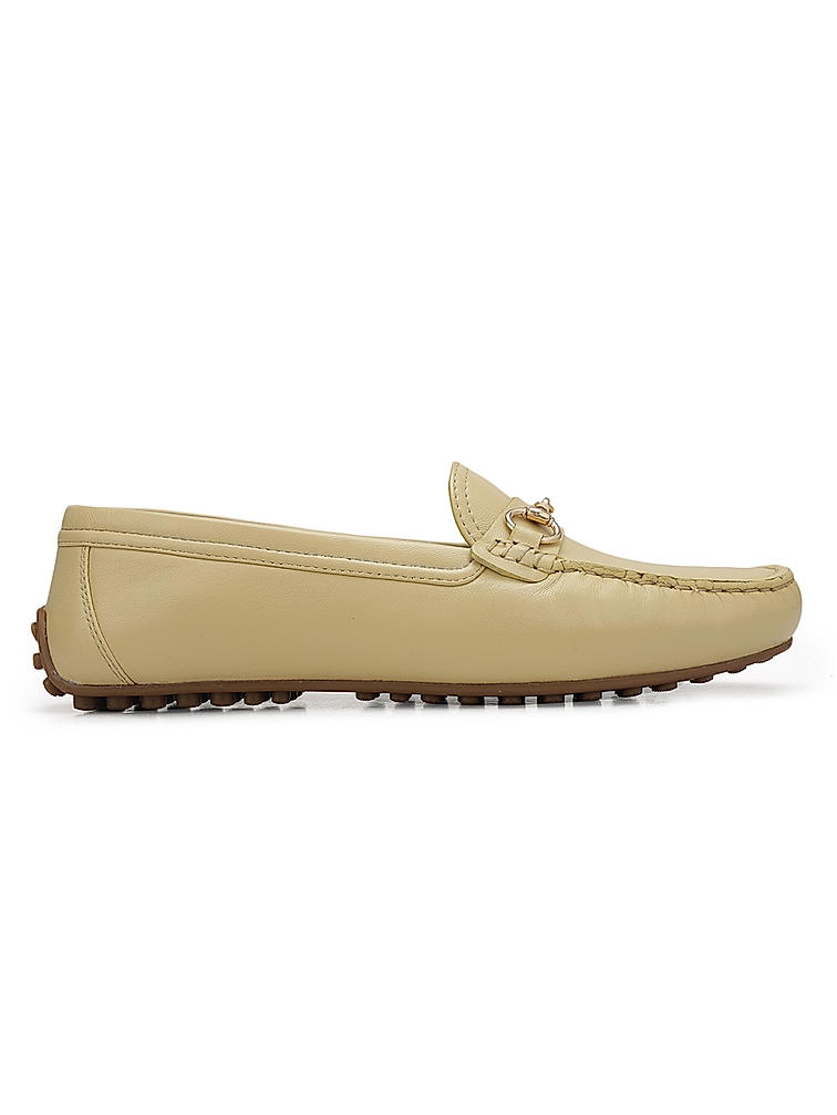 Beige Top Embellished Moccasins