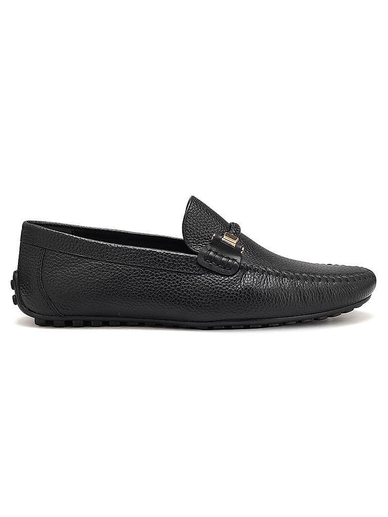 Black Braided Leather Moccasins