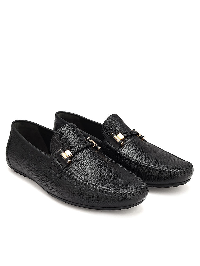 Black Braided Leather Moccasins