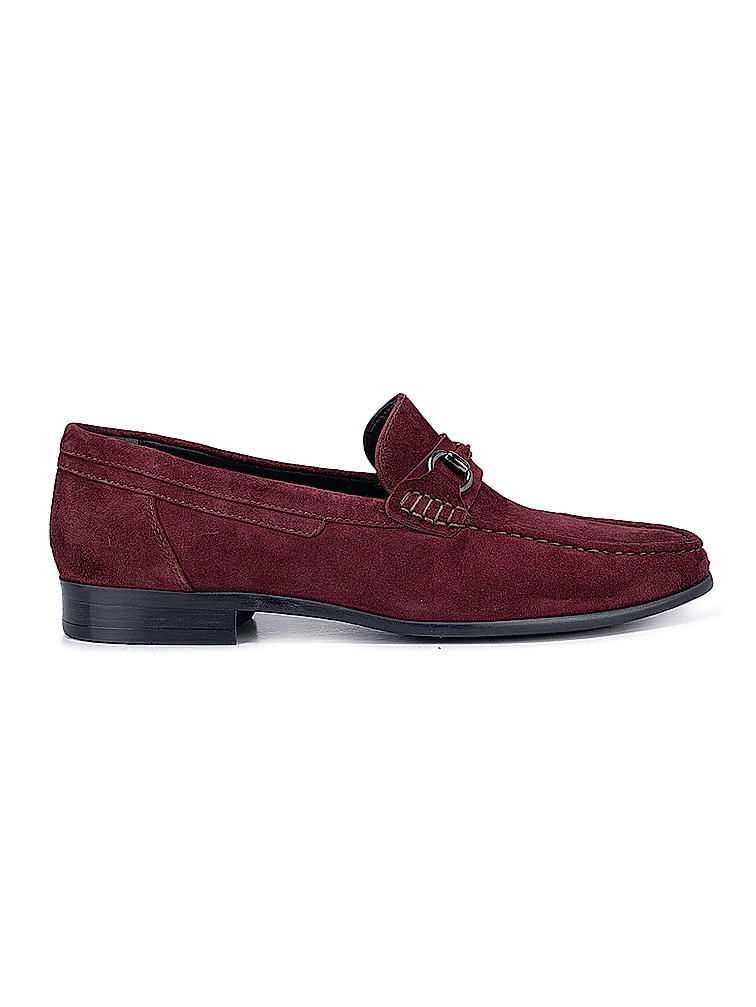 Burgundy Suede Leather Heel Moccasins