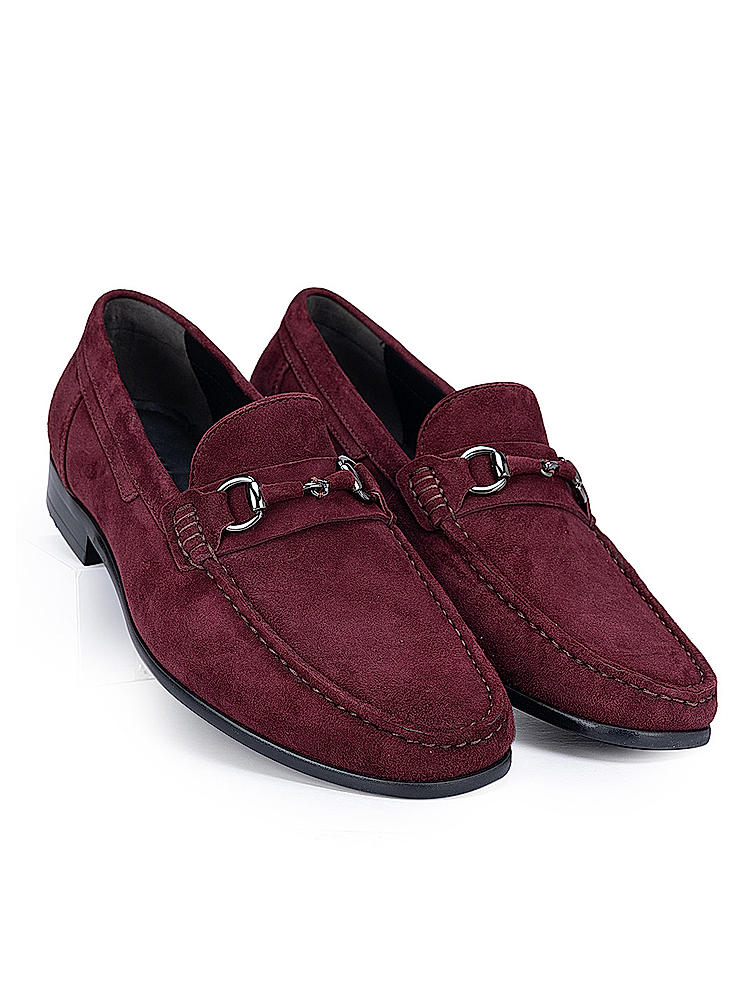 Burgundy Suede Leather Heel Moccasins