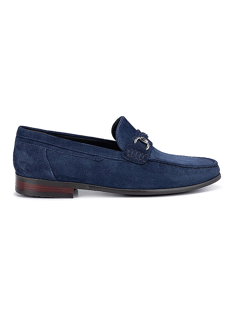 Navy Suede Leather Heel Moccasins