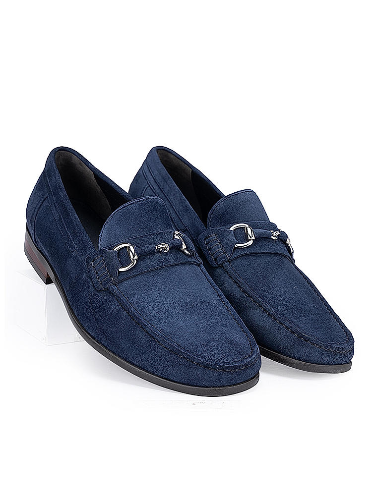 Navy Suede Leather Heel Moccasins