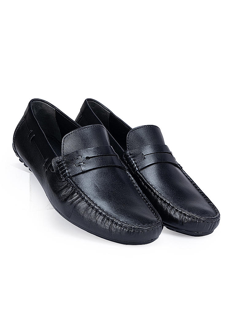 Black Moccasins with Leather Panel