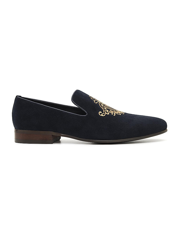 Embroidered Suede Loafers