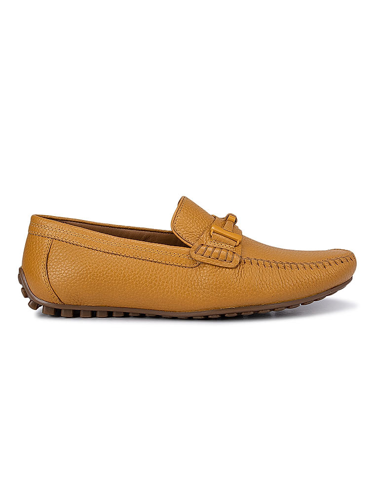 Mustard Textured Leather Panel Moccasins