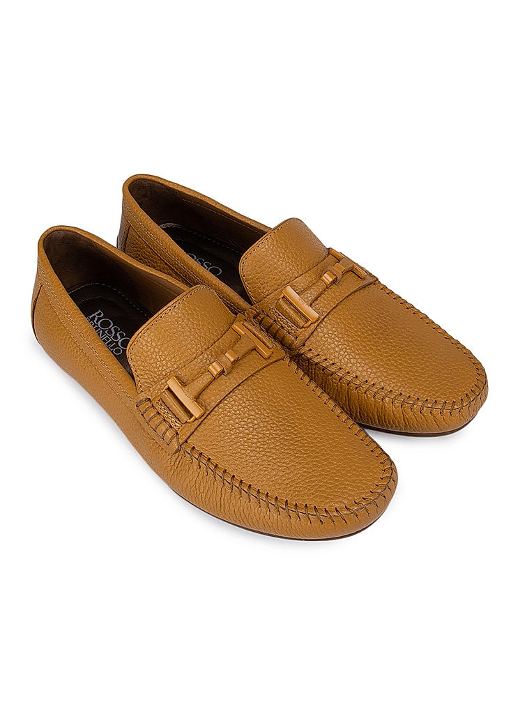 Mustard Textured Leather Panel Moccasins