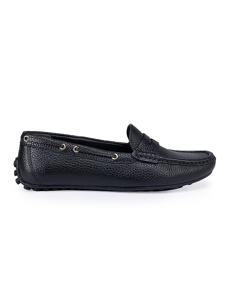 Black Moccasins With Leather Panel