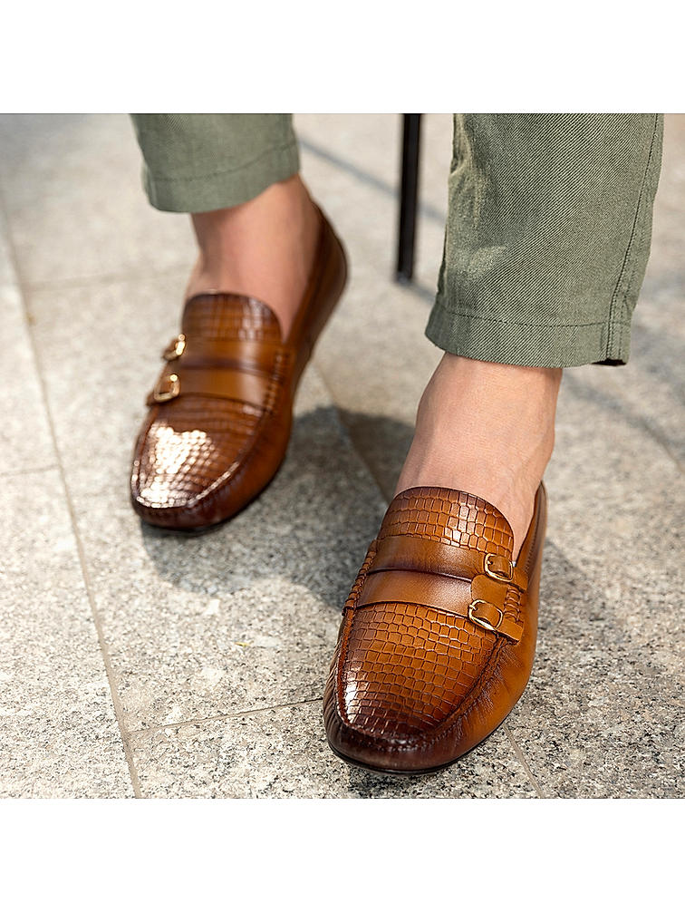 Tan Textured Monk Style Moccasins