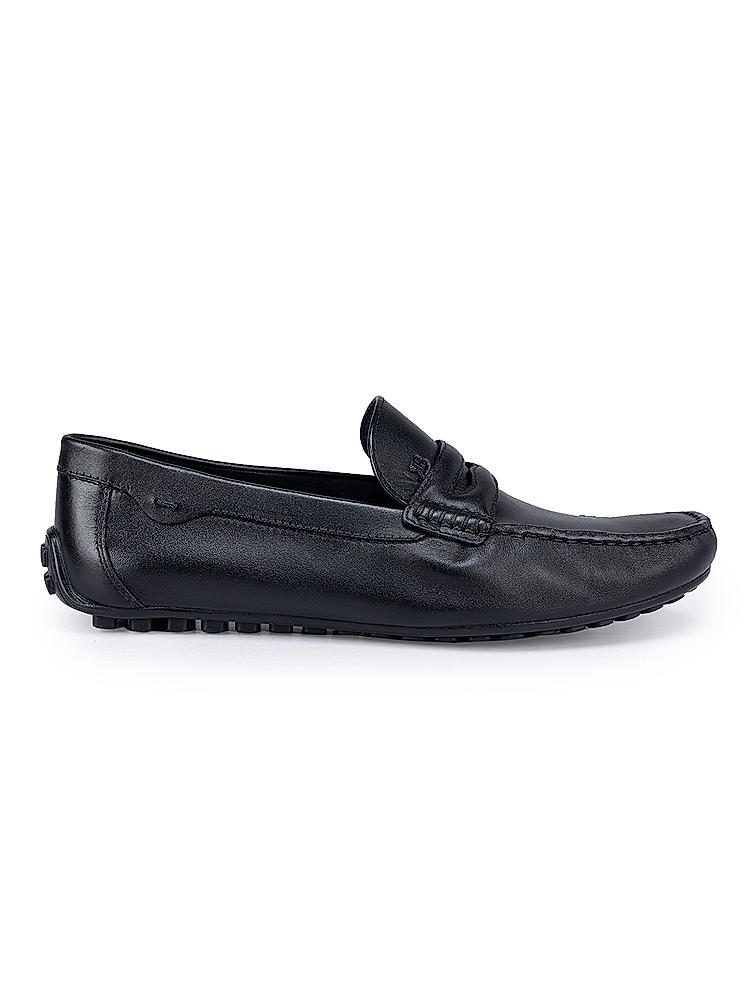 Black Moccasins With Leather Panel