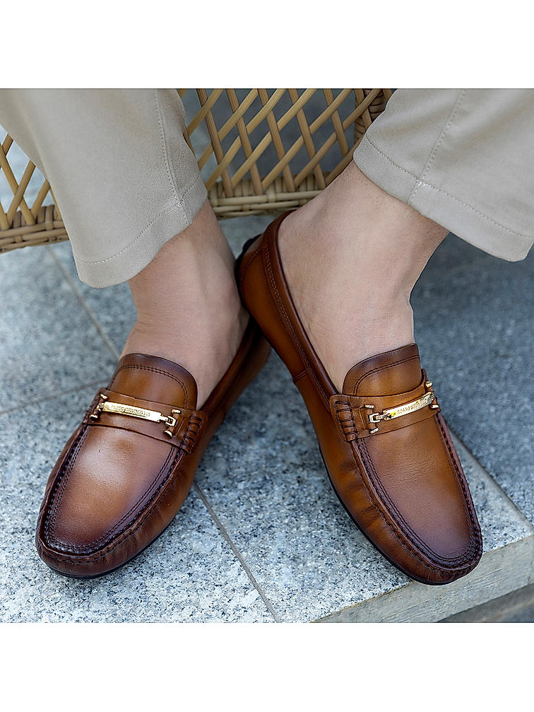 Tan Leather Moccasins With Buckle