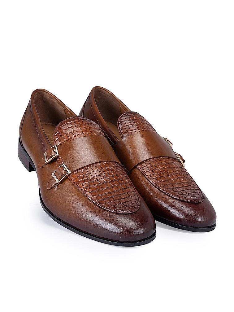 Tan Textured Double Monk Straps