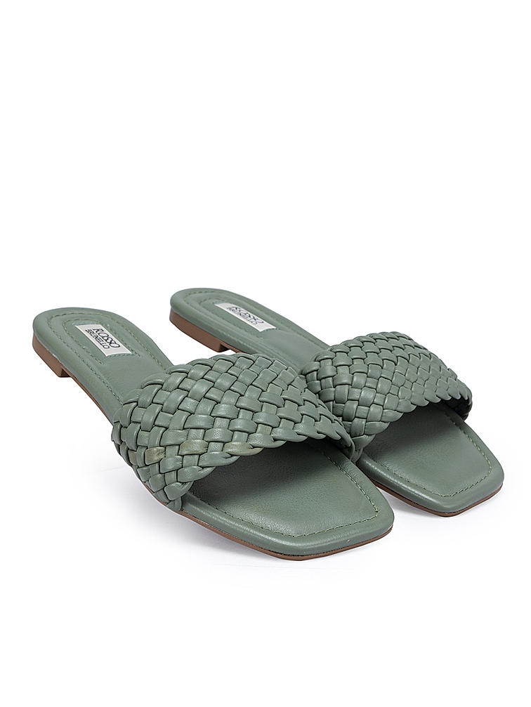 Green Woven Strap Sliders