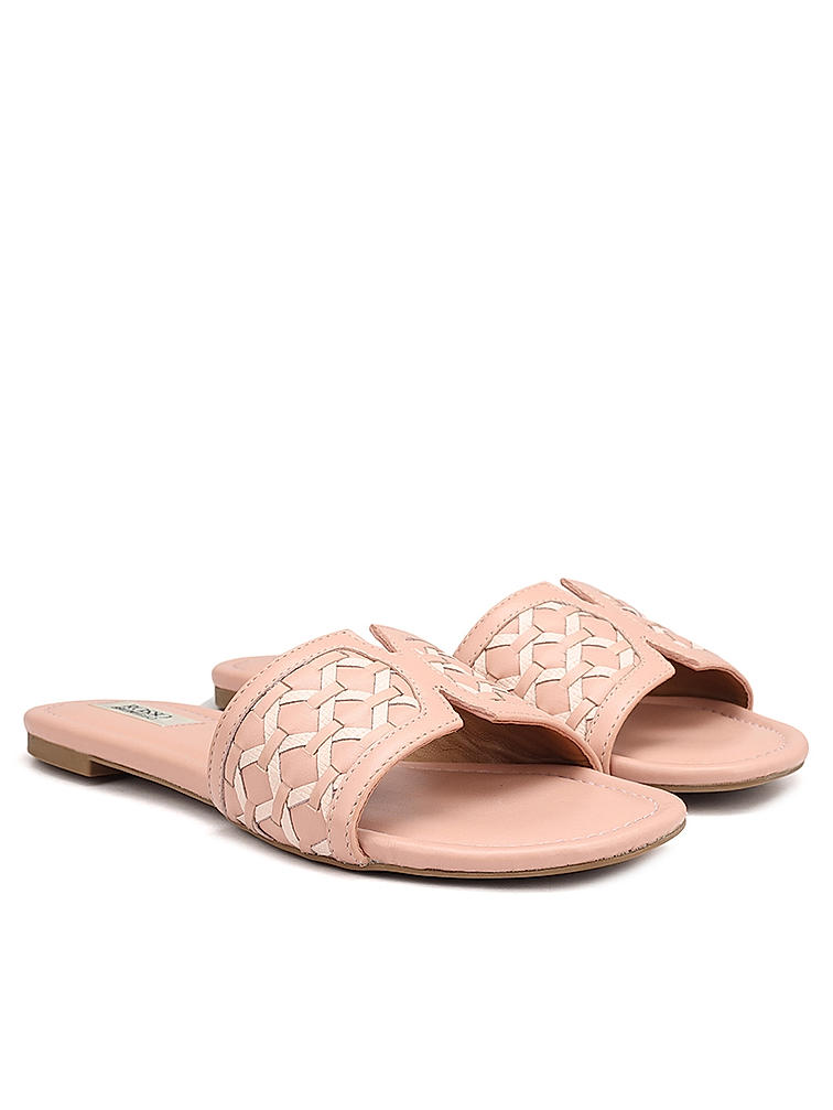 Peach Woven Leather Sliders