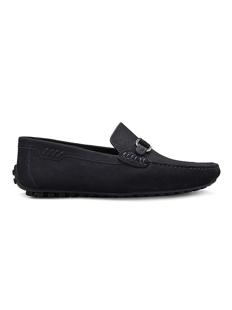 Navy Leather Moccasins