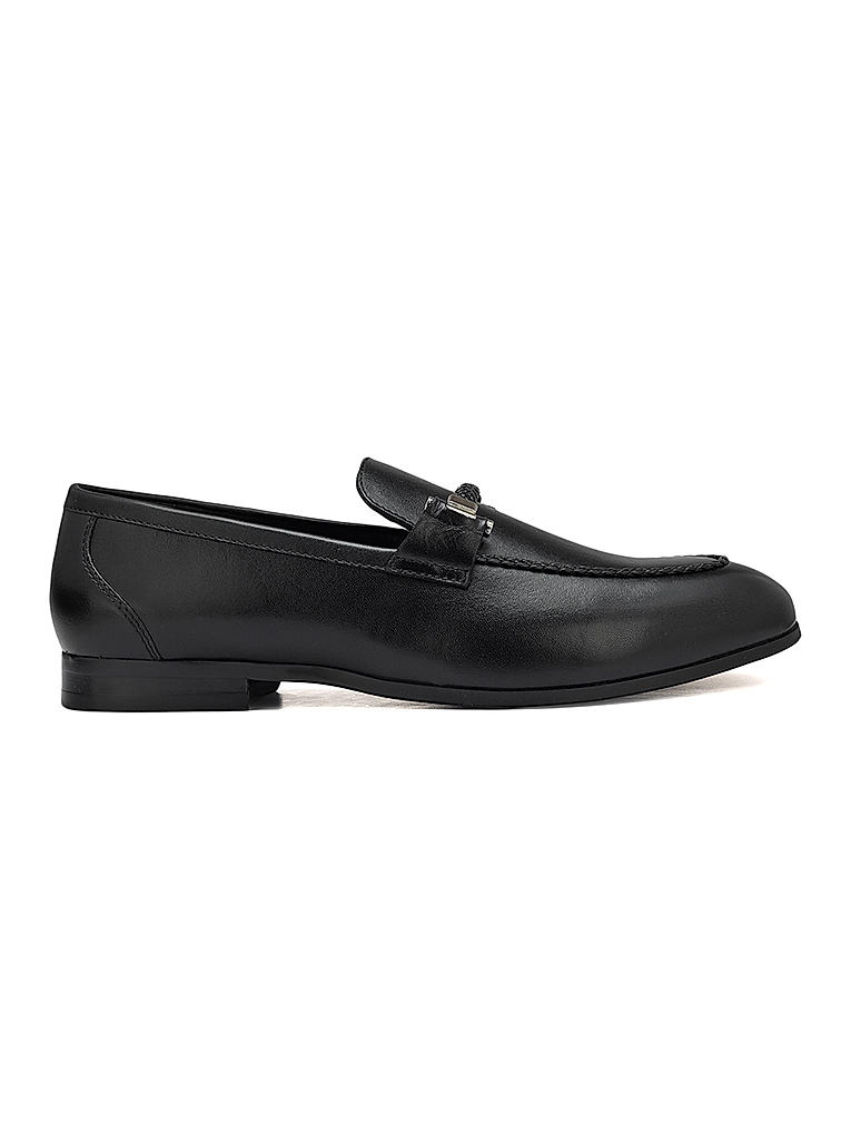 Black Braided Leather Loafers