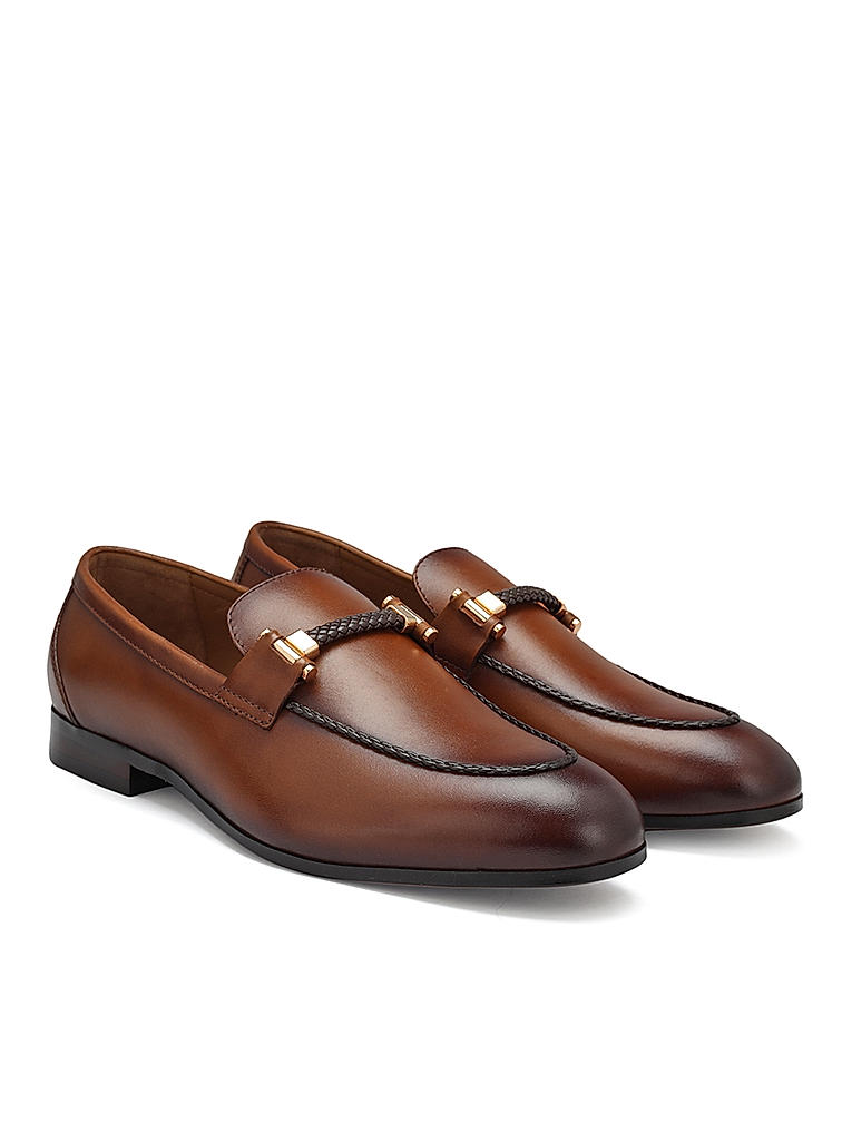 Tan Plain Braided Loafers