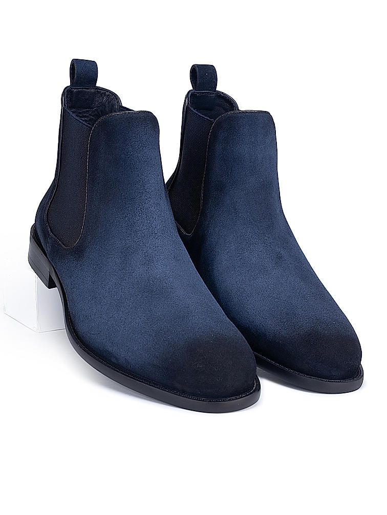 Navy Suede Leather Boots