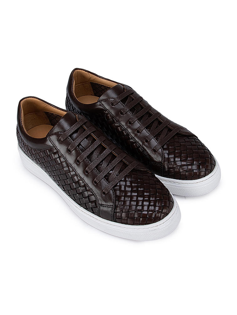 Coffee Weave Leather Sneakers