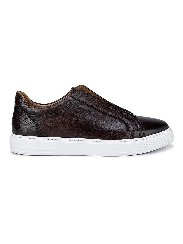 Coffee Slip-on Leather Sneakers