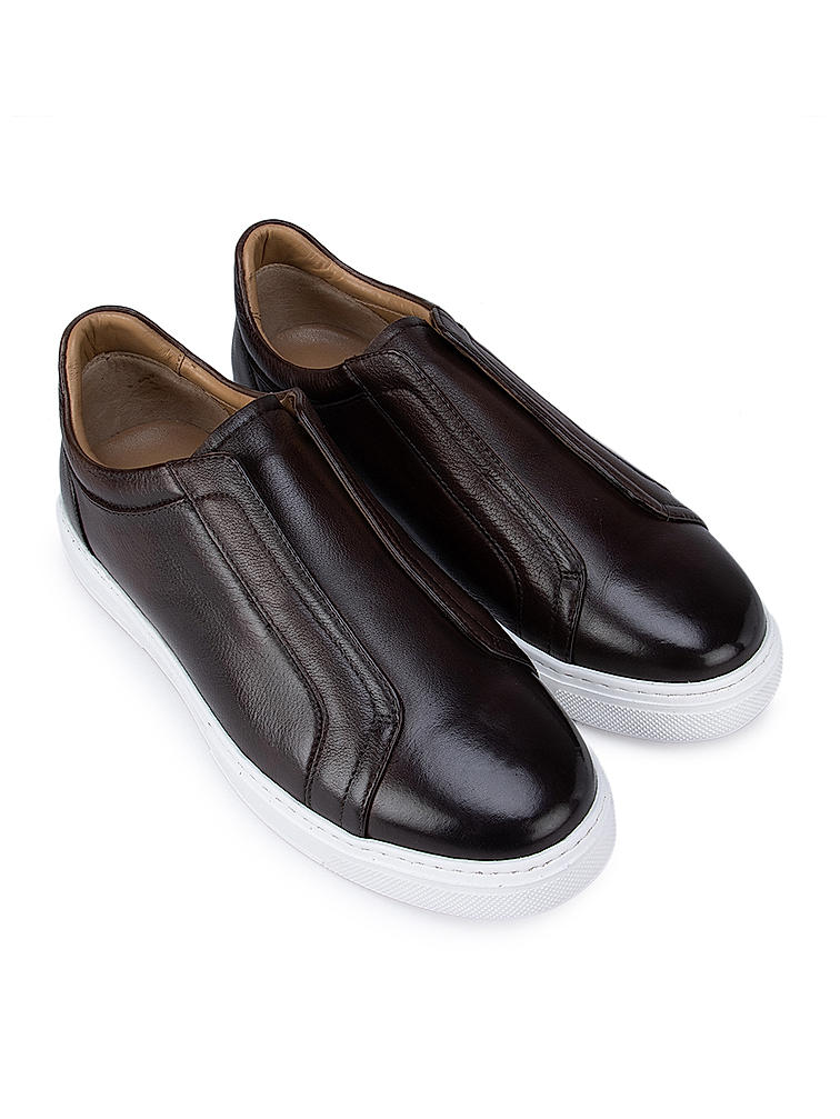 Coffee Slip-on Leather Sneakers