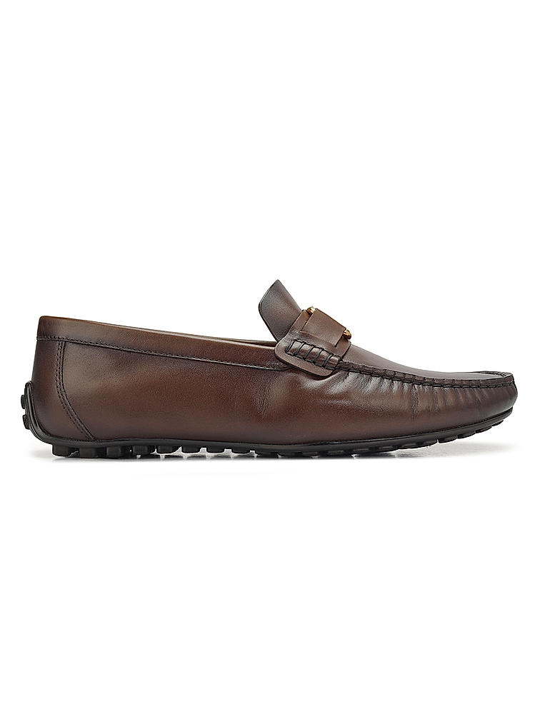 Brown Leather Moccasins With Logo