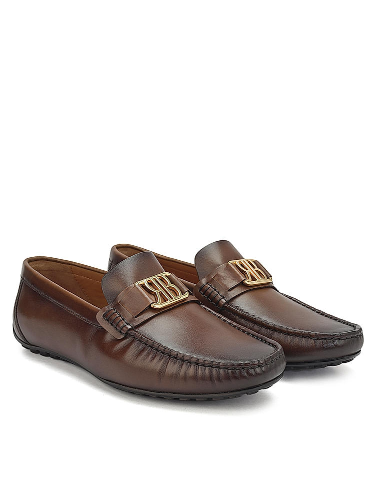 Brown Leather Moccasins With Logo