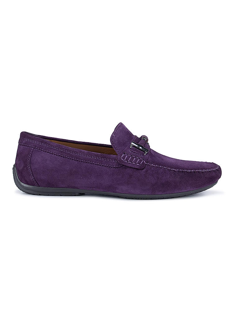 Purple Suede Moccasins With Metal Buckle