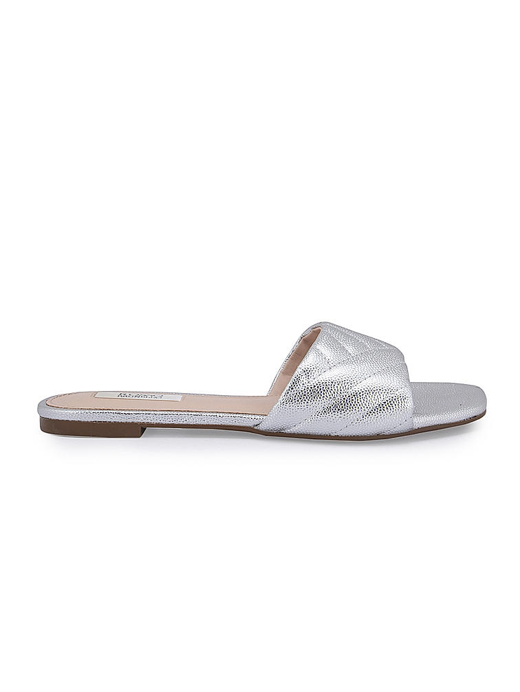 Silver Faux Leather Sliders