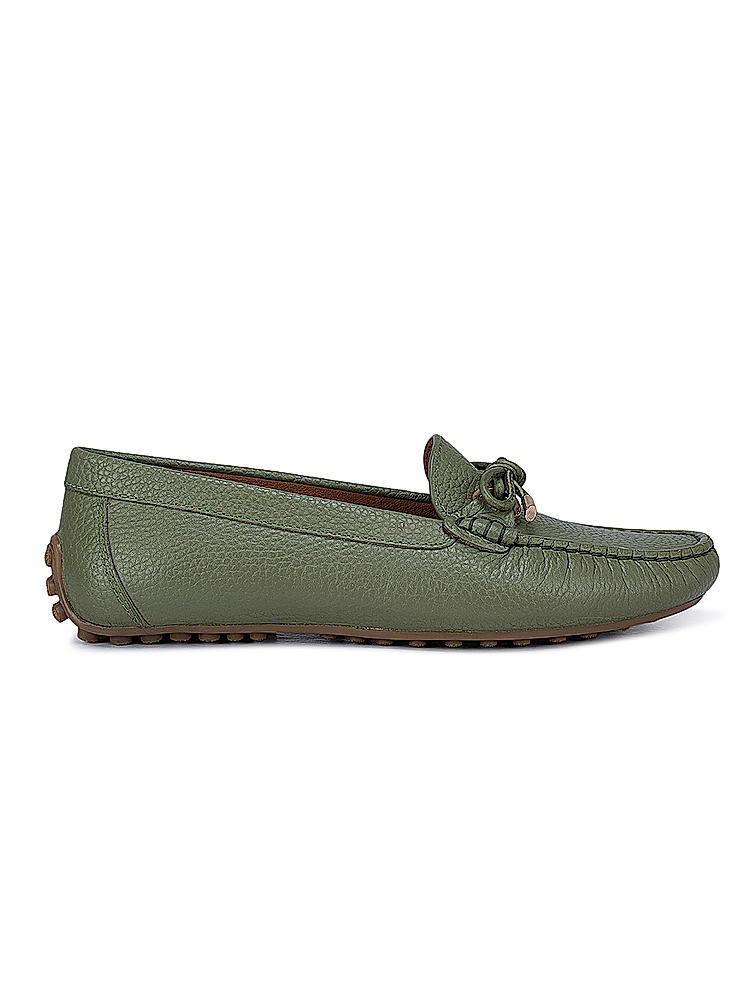 Green Moccasins With Bow Detail